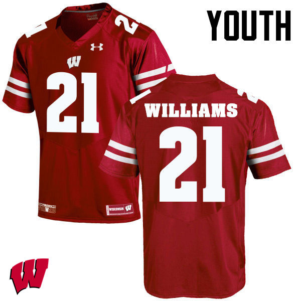Youth Winsconsin Badgers #21 Caesar Williams College Football Jerseys-Red